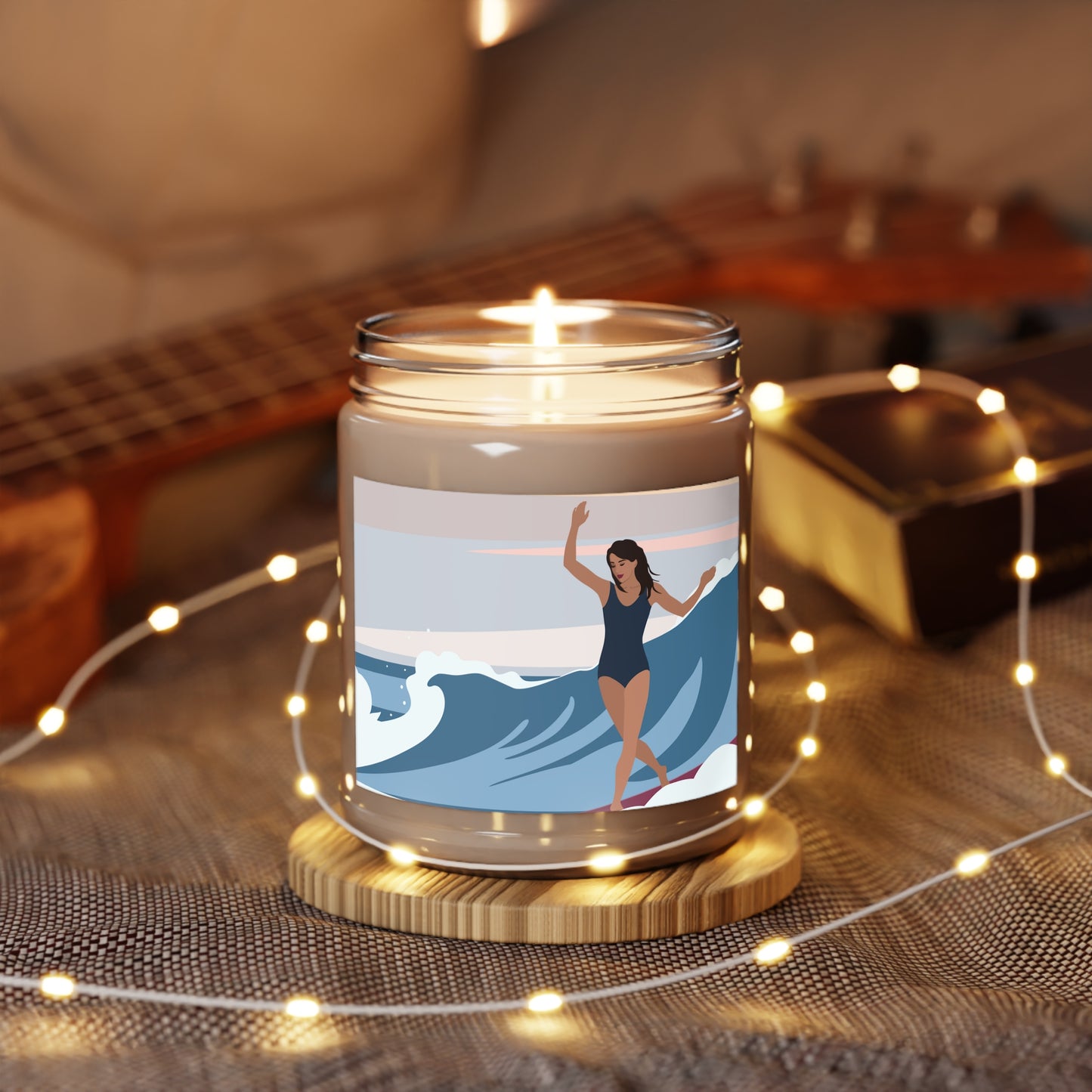 Serenity by the Sea Woman Surfing Art Scented Candle Up to 60hSoy Wax 9oz