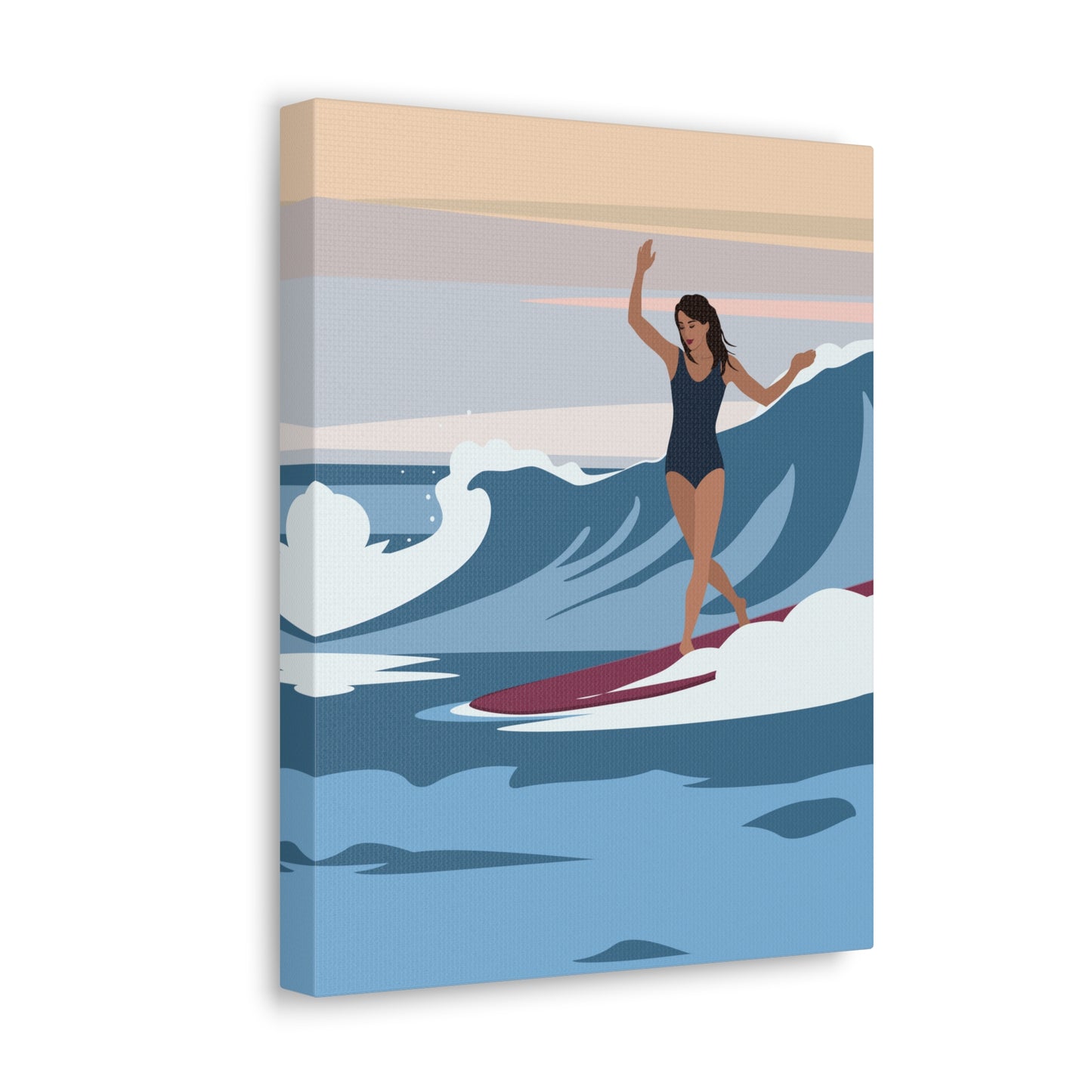 Serenity by the Sea Woman Surfing Art Canvas Aesthetic Canvas Gallery Wraps