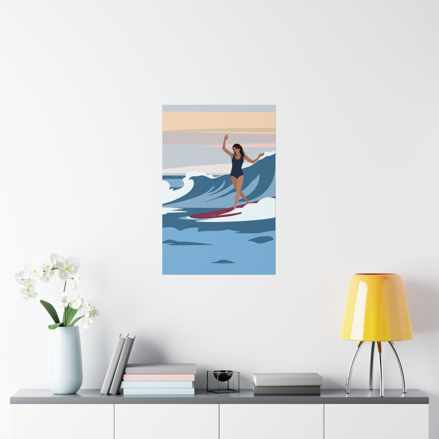 Serenity by the Sea Woman Surfing Art Classic Premium Matte Vertical Posters