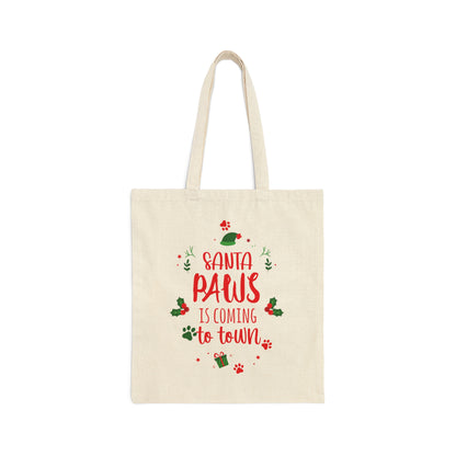 Santa Paws Is Coming Magic Christmas Gift Happy New Year Canvas Shopping Cotton Tote Bag