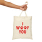 I Woof You Funny Dogs Valentine Quotes Canvas Shopping Cotton Tote Bag