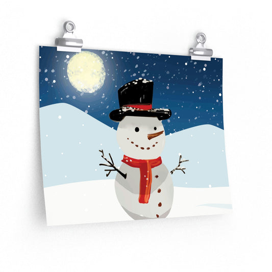 Snowman Cartoon Christmas Night Art Premium Matte Horizontal Posters Ichaku [Perfect Gifts Selection]