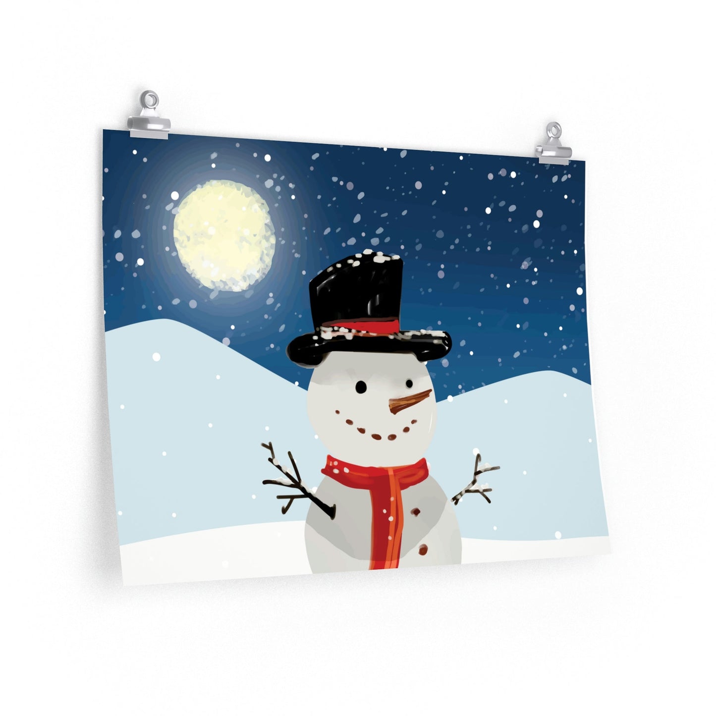 Snowman Cartoon Christmas Night Art Premium Matte Horizontal Posters Ichaku [Perfect Gifts Selection]