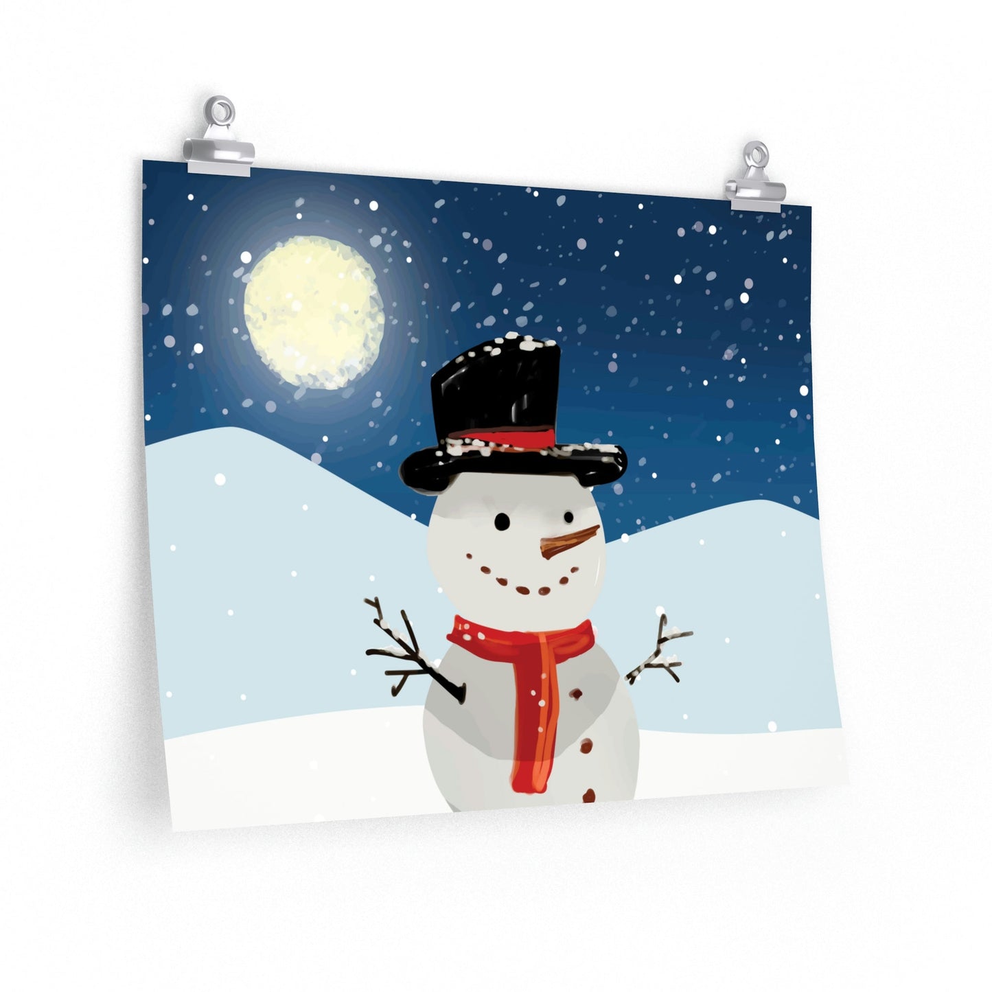 Snowman Cartoon Christmas Night Art Premium Matte Horizontal Posters Ichaku [Perfect Gifts Selection]