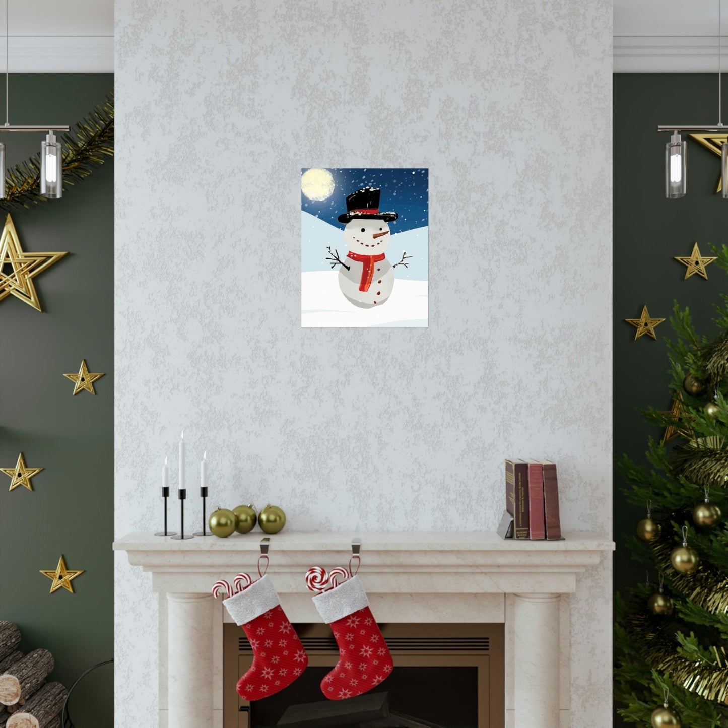 Snowman Cartoon Christmas Night Art Premium Matte Vertical Posters Ichaku [Perfect Gifts Selection]