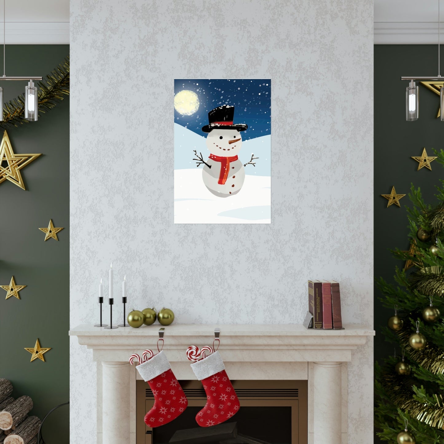 Snowman Cartoon Christmas Night Art Premium Matte Vertical Posters Ichaku [Perfect Gifts Selection]