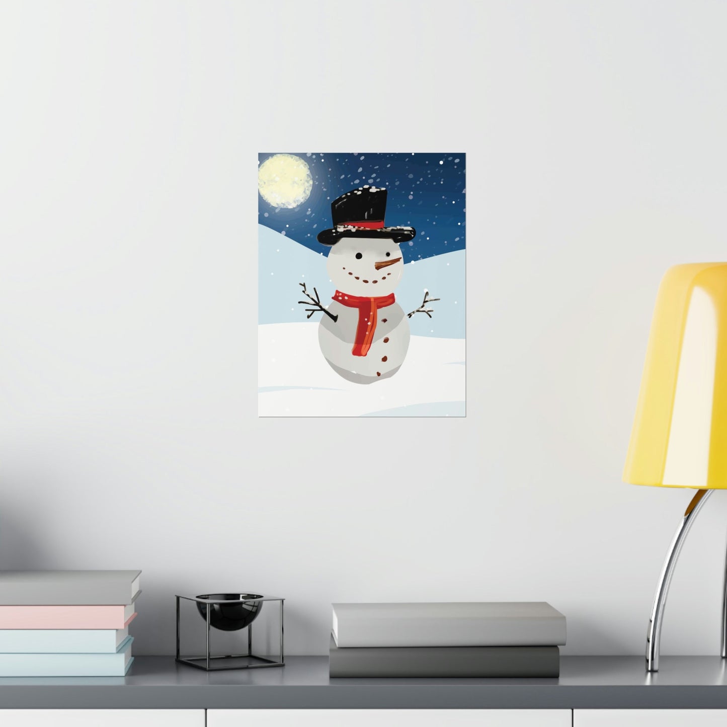 Snowman Cartoon Christmas Night Art Premium Matte Vertical Posters Ichaku [Perfect Gifts Selection]