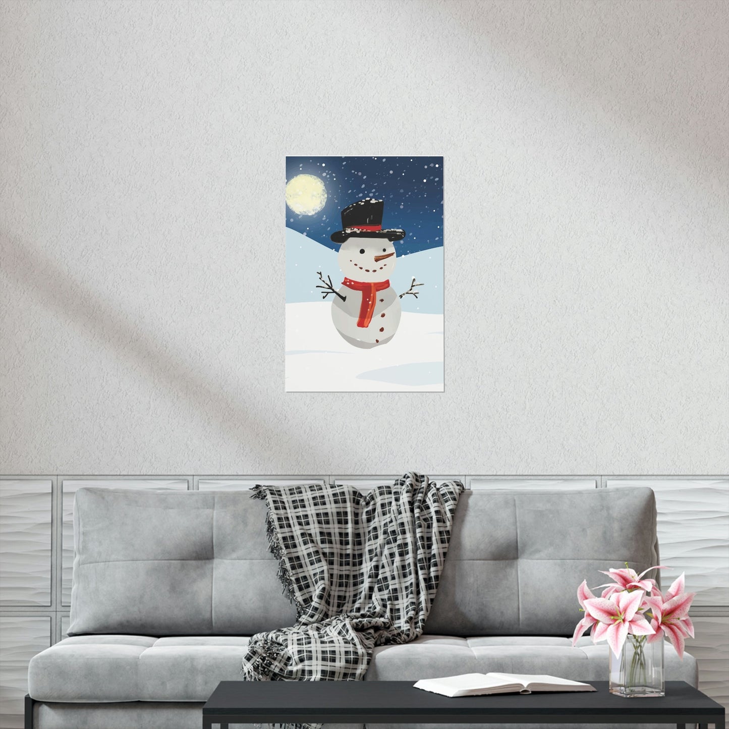 Snowman Cartoon Christmas Night Art Premium Matte Vertical Posters Ichaku [Perfect Gifts Selection]