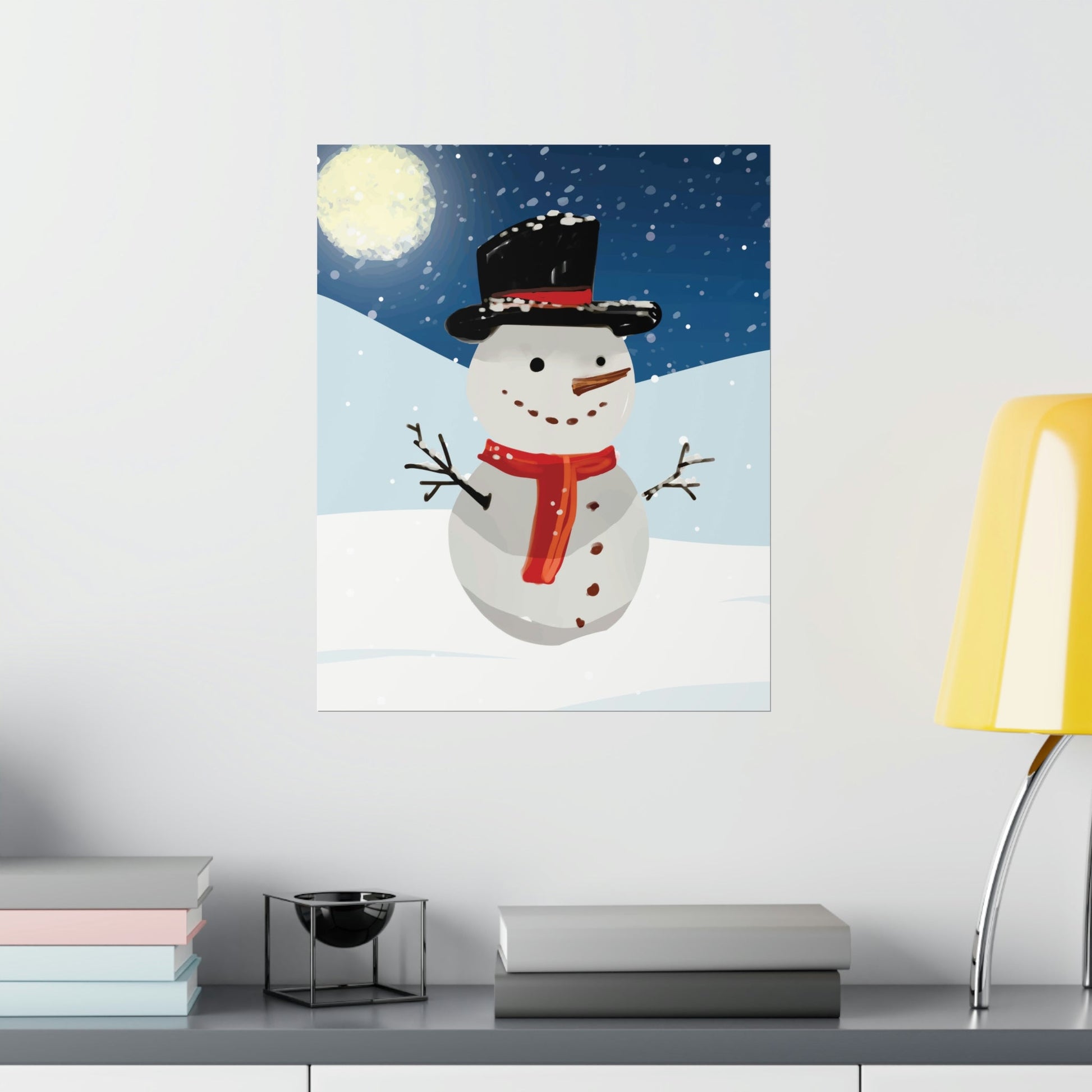 Snowman Cartoon Christmas Night Art Premium Matte Vertical Posters Ichaku [Perfect Gifts Selection]