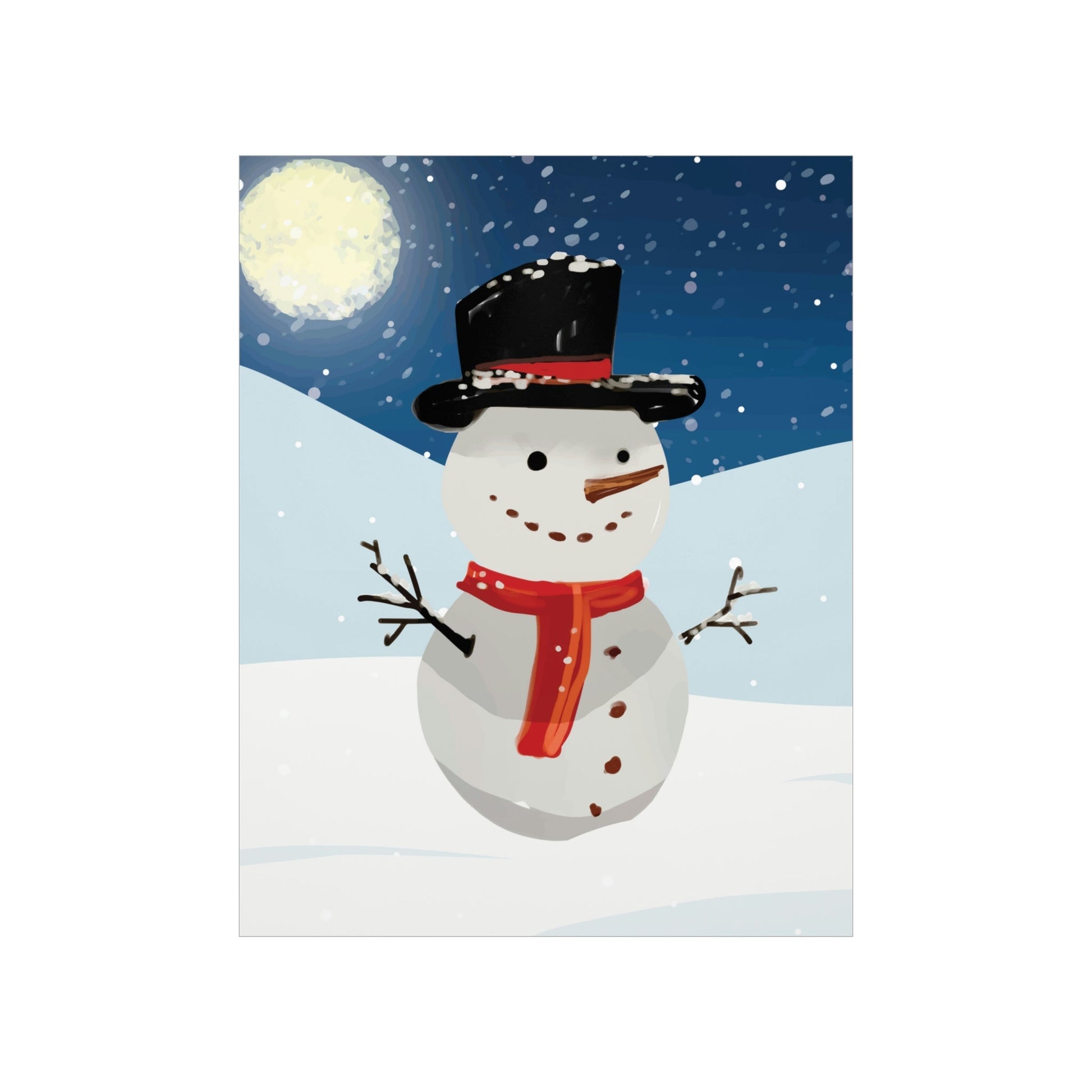 Snowman Cartoon Christmas Night Art Premium Matte Vertical Posters Ichaku [Perfect Gifts Selection]