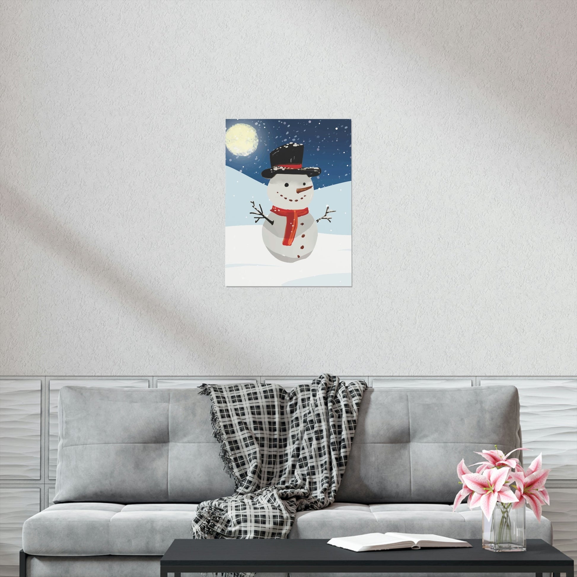 Snowman Cartoon Christmas Night Art Premium Matte Vertical Posters Ichaku [Perfect Gifts Selection]