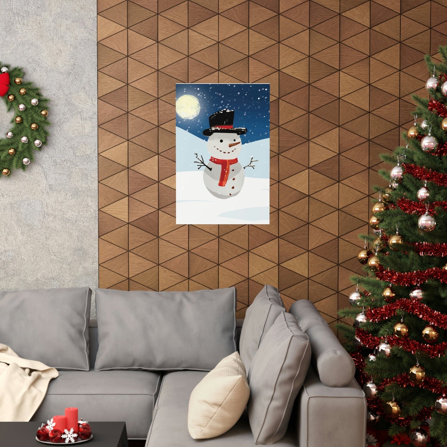 Snowman Cartoon Christmas Night Art Premium Matte Vertical Posters Ichaku [Perfect Gifts Selection]