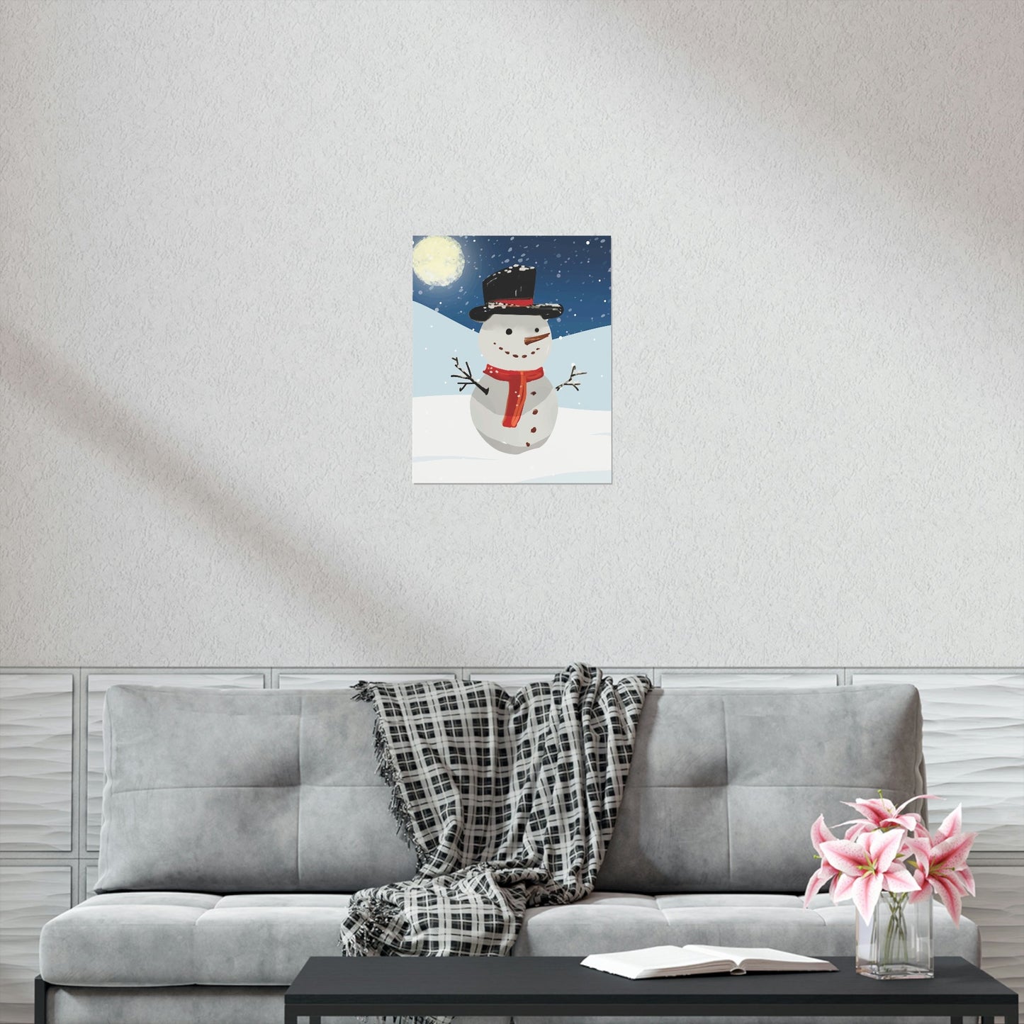 Snowman Cartoon Christmas Night Art Premium Matte Vertical Posters Ichaku [Perfect Gifts Selection]