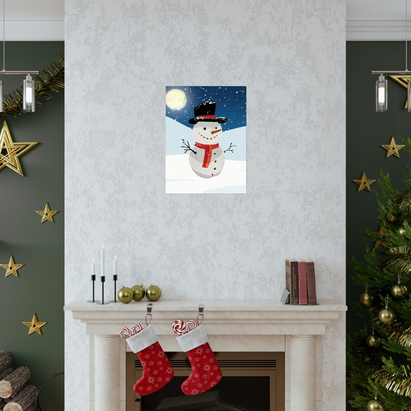 Snowman Cartoon Christmas Night Art Premium Matte Vertical Posters Ichaku [Perfect Gifts Selection]