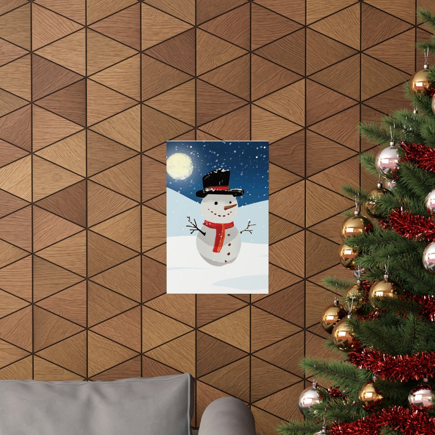 Snowman Cartoon Christmas Night Art Premium Matte Vertical Posters Ichaku [Perfect Gifts Selection]