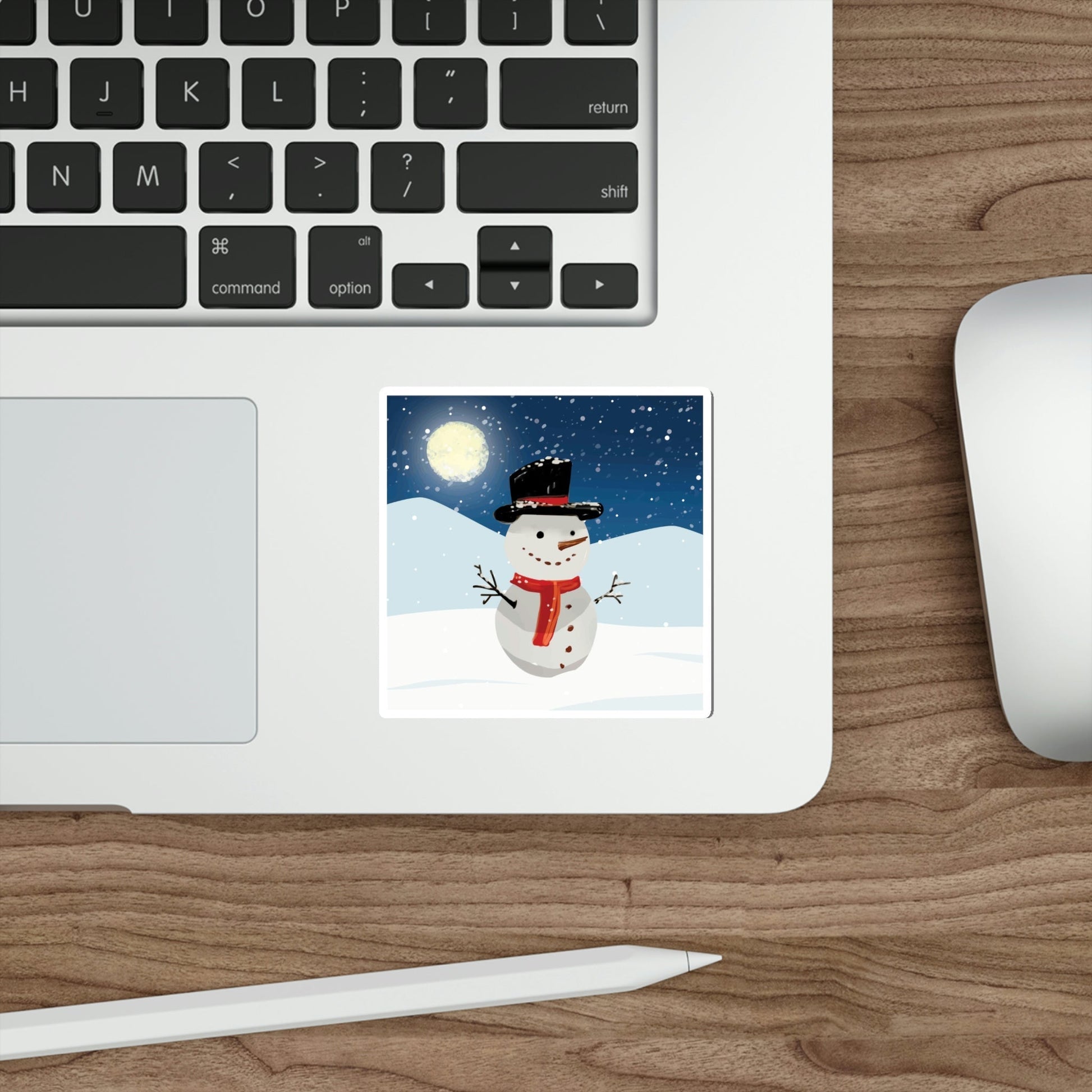 Snowman Cartoon Christmas Night Die-Cut Sticker Ichaku [Perfect Gifts Selection]