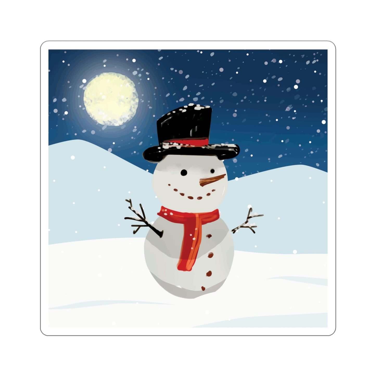 Snowman Cartoon Christmas Night Die-Cut Sticker Ichaku [Perfect Gifts Selection]
