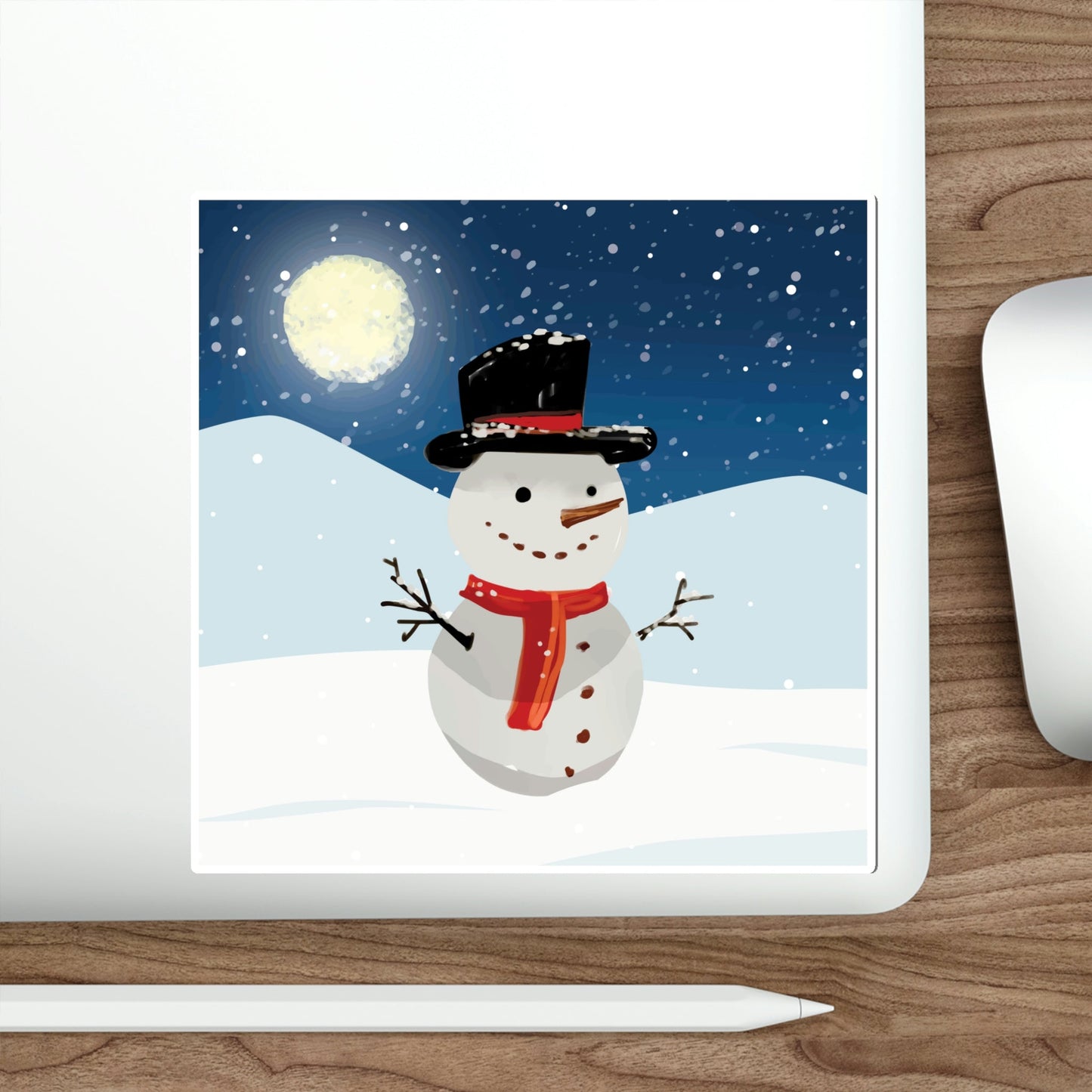 Snowman Cartoon Christmas Night Die-Cut Sticker Ichaku [Perfect Gifts Selection]