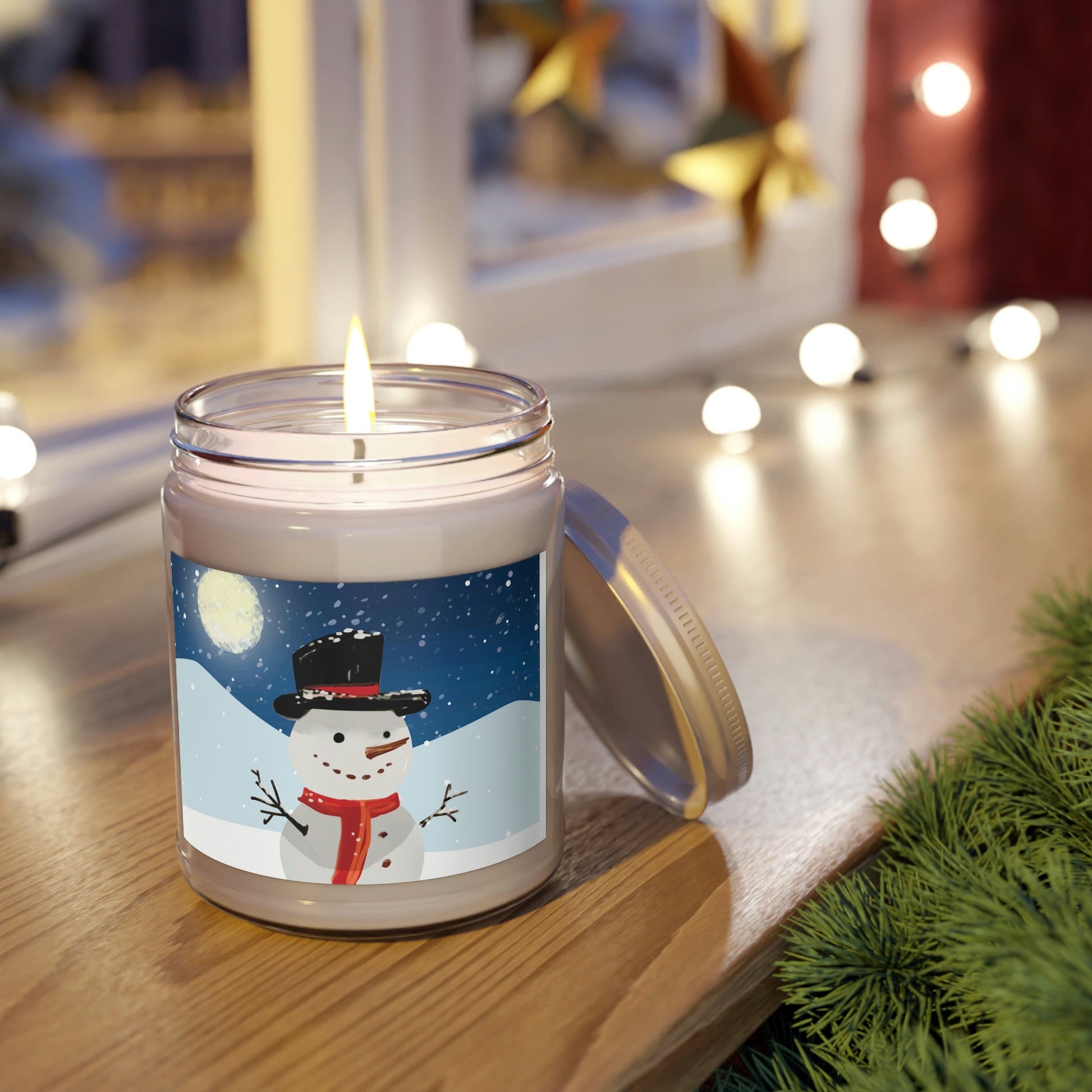 Snowman Cartoon Christmas Night Scented Candle Up to 60hSoy Wax 9oz Ichaku [Perfect Gifts Selection]