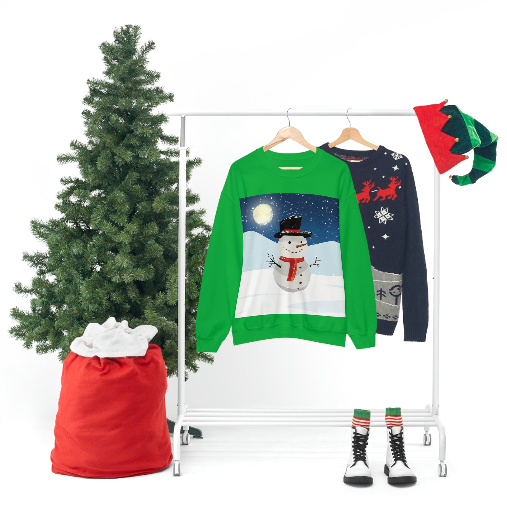 Snowman Cartoon Christmas Night Unisex Heavy Blend™ Crewneck Sweatshirt Ichaku [Perfect Gifts Selection]