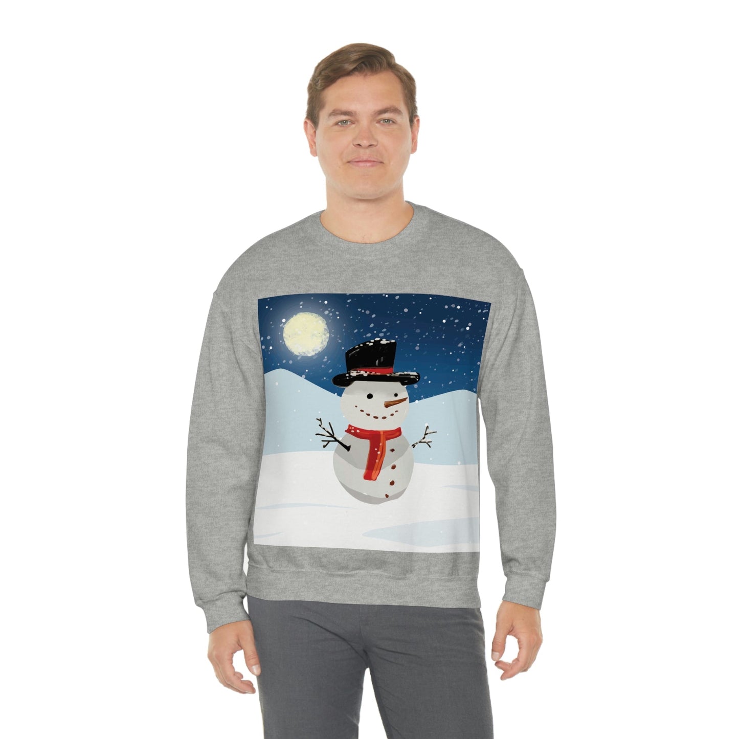 Snowman Cartoon Christmas Night Unisex Heavy Blend™ Crewneck Sweatshirt Ichaku [Perfect Gifts Selection]