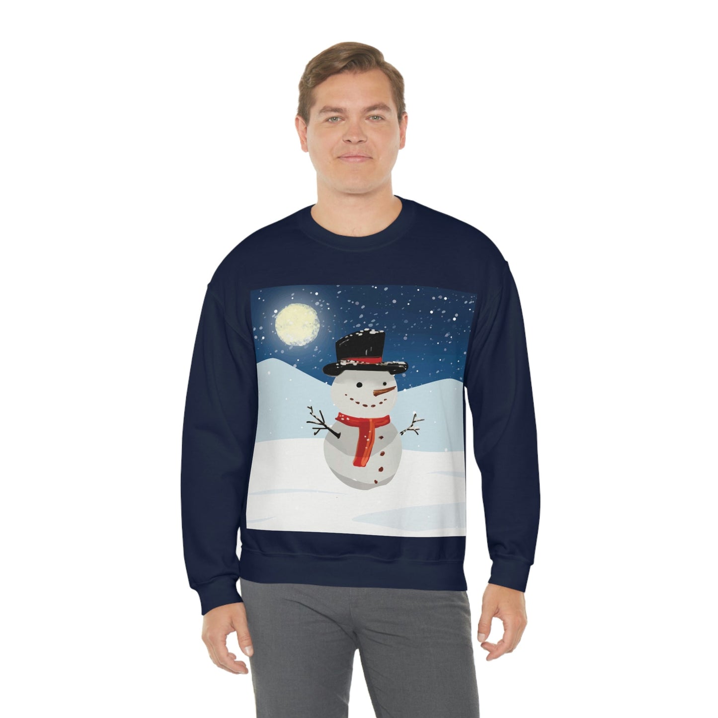 Snowman Cartoon Christmas Night Unisex Heavy Blend™ Crewneck Sweatshirt Ichaku [Perfect Gifts Selection]