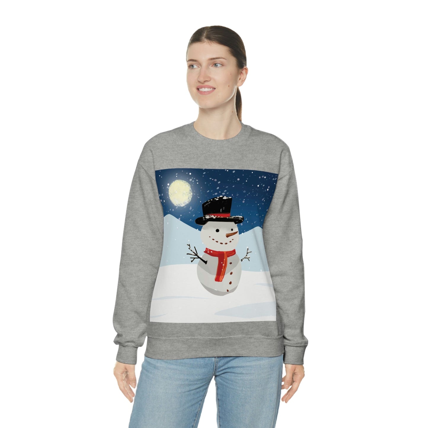 Snowman Cartoon Christmas Night Unisex Heavy Blend™ Crewneck Sweatshirt Ichaku [Perfect Gifts Selection]