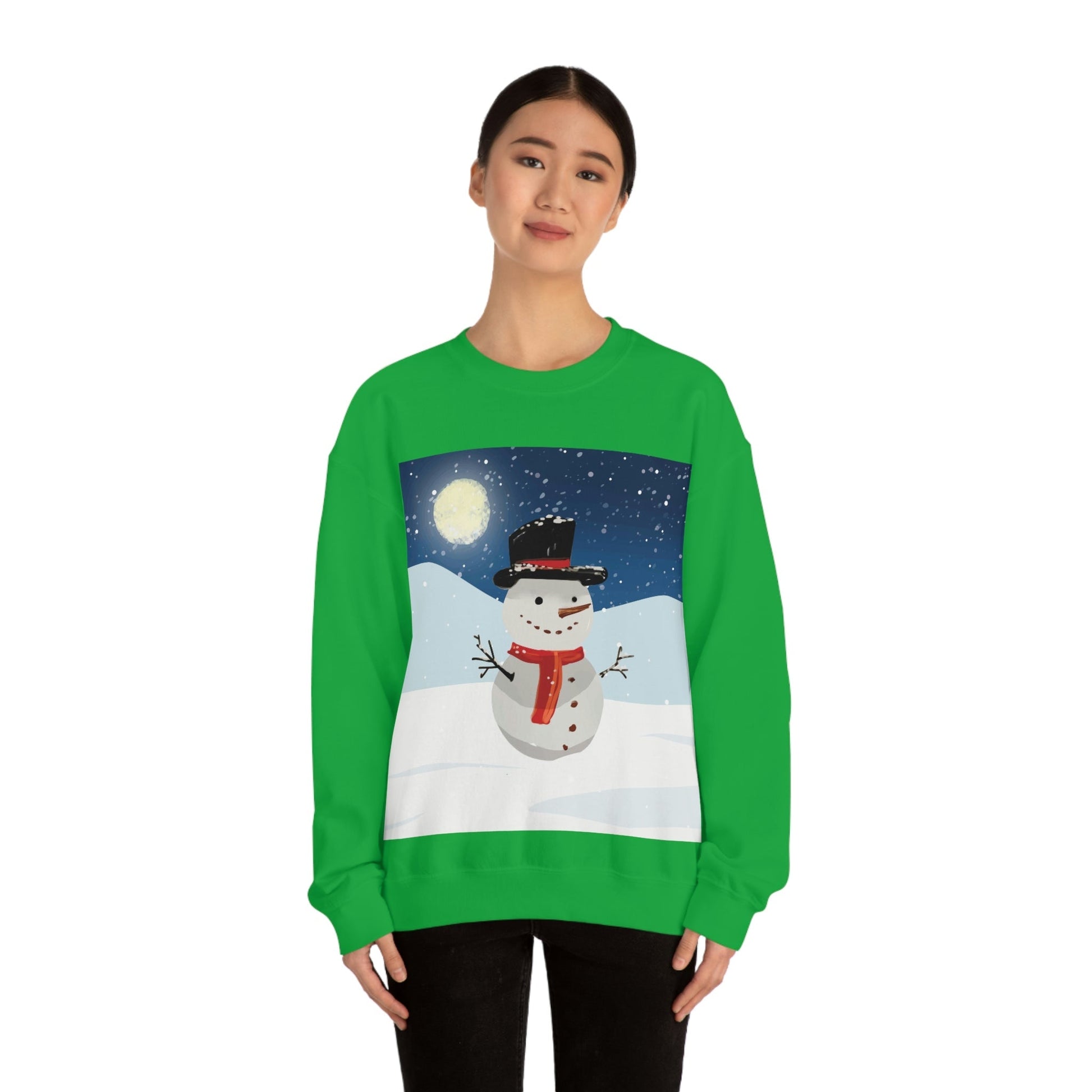 Snowman Cartoon Christmas Night Unisex Heavy Blend™ Crewneck Sweatshirt Ichaku [Perfect Gifts Selection]