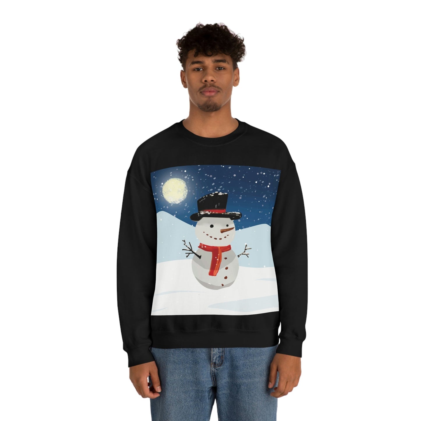 Snowman Cartoon Christmas Night Unisex Heavy Blend™ Crewneck Sweatshirt Ichaku [Perfect Gifts Selection]