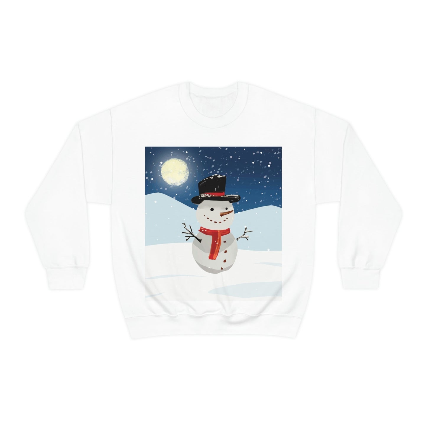 Snowman Cartoon Christmas Night Unisex Heavy Blend™ Crewneck Sweatshirt Ichaku [Perfect Gifts Selection]