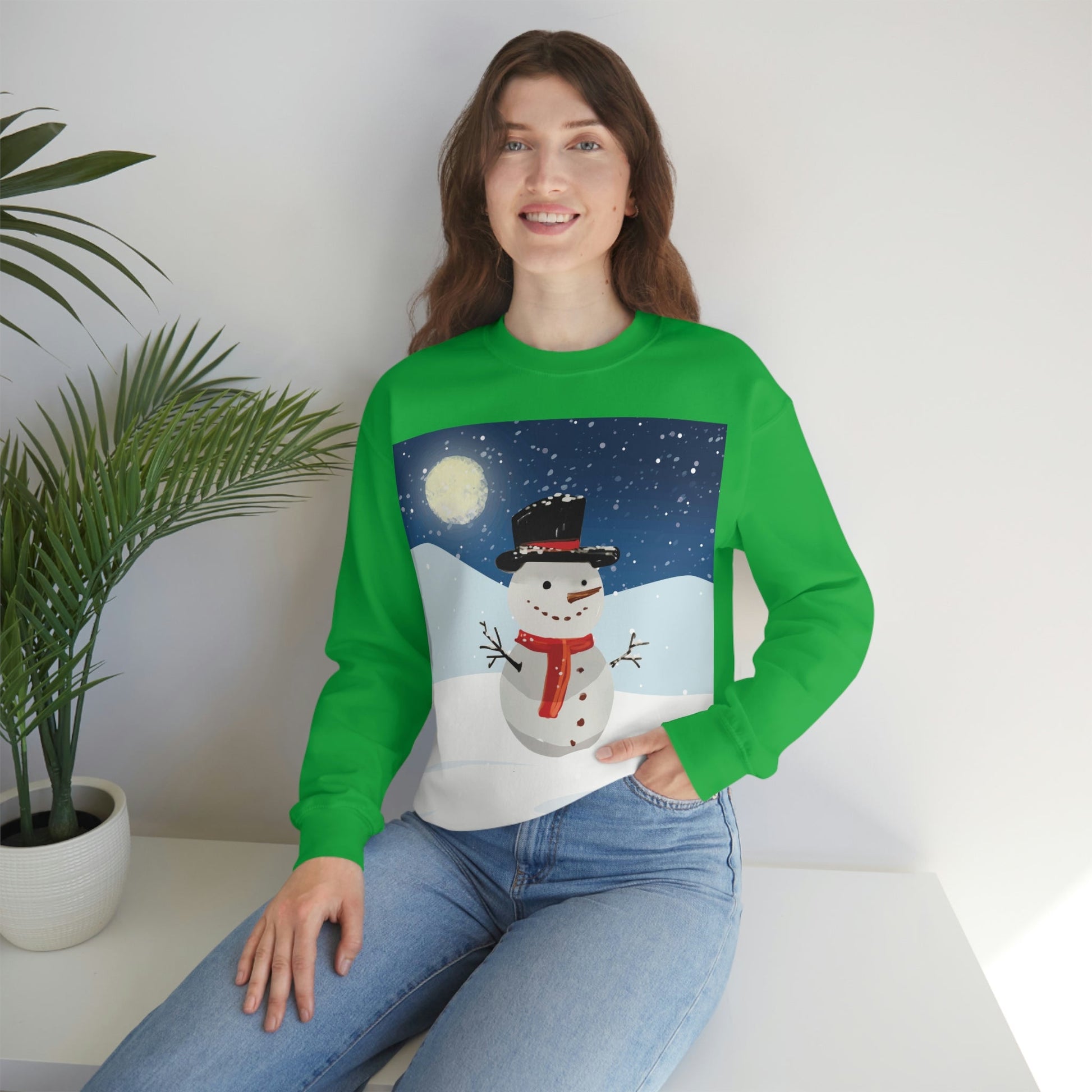 Snowman Cartoon Christmas Night Unisex Heavy Blend™ Crewneck Sweatshirt Ichaku [Perfect Gifts Selection]