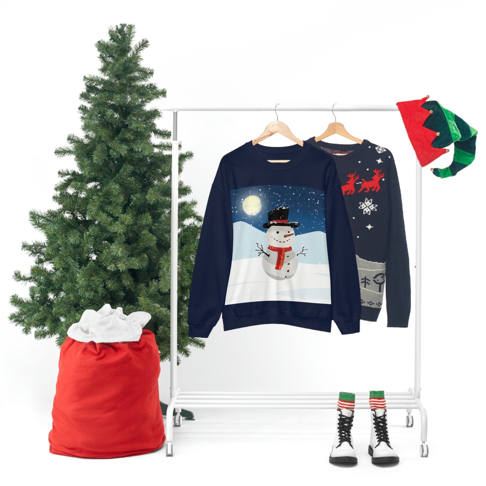 Snowman Cartoon Christmas Night Unisex Heavy Blend™ Crewneck Sweatshirt Ichaku [Perfect Gifts Selection]