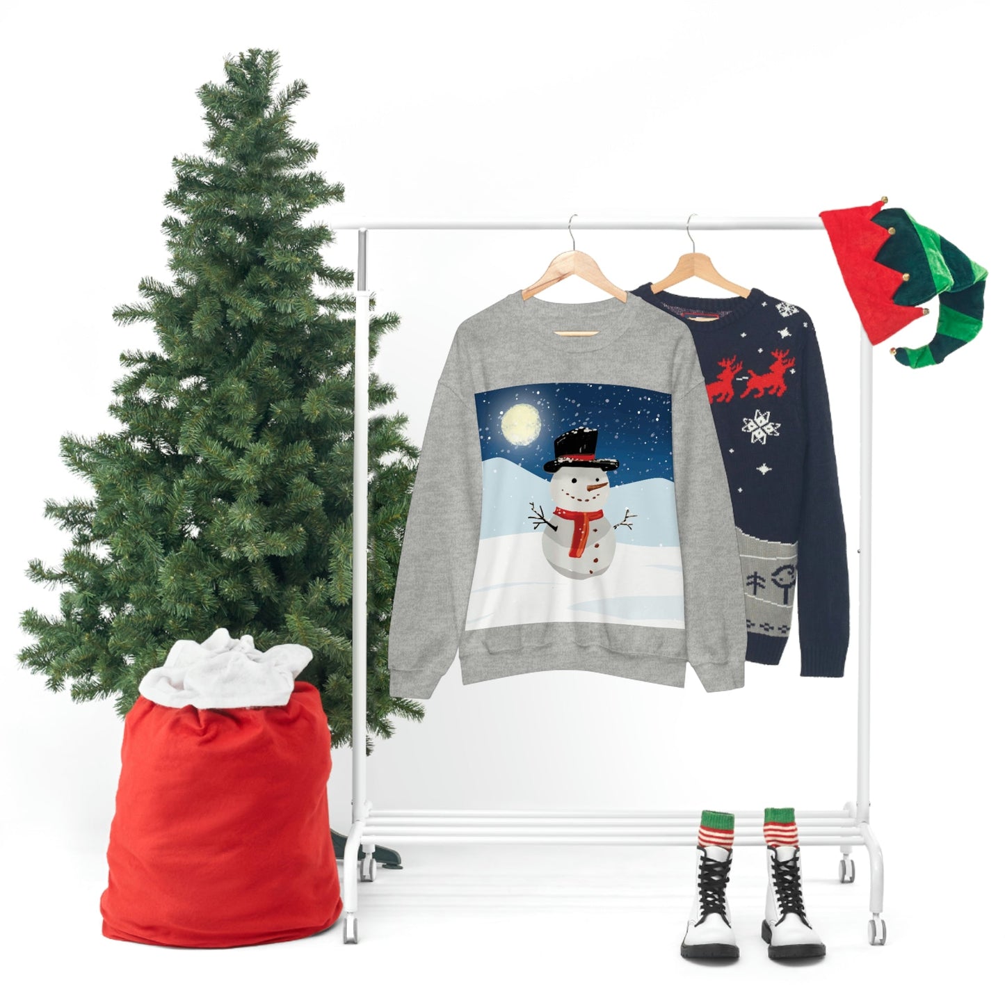 Snowman Cartoon Christmas Night Unisex Heavy Blend™ Crewneck Sweatshirt Ichaku [Perfect Gifts Selection]