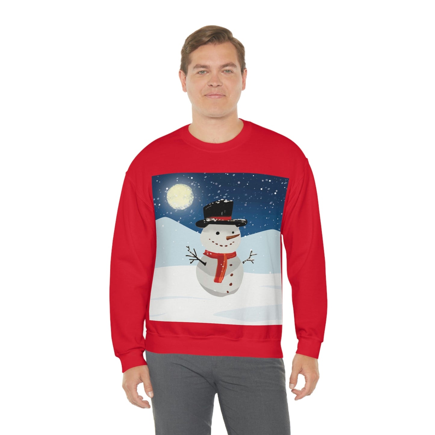 Snowman Cartoon Christmas Night Unisex Heavy Blend™ Crewneck Sweatshirt Ichaku [Perfect Gifts Selection]