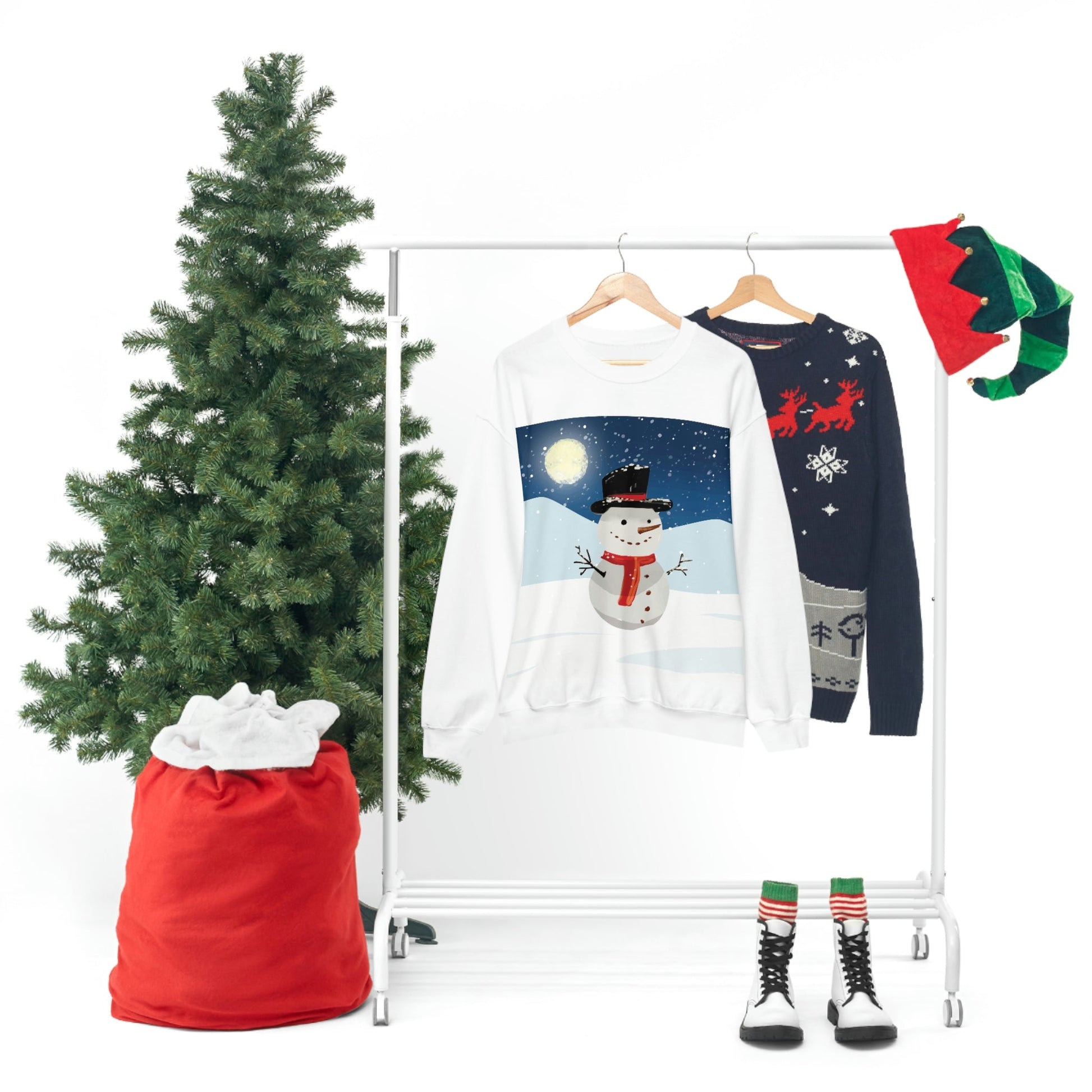 Snowman Cartoon Christmas Night Unisex Heavy Blend™ Crewneck Sweatshirt Ichaku [Perfect Gifts Selection]