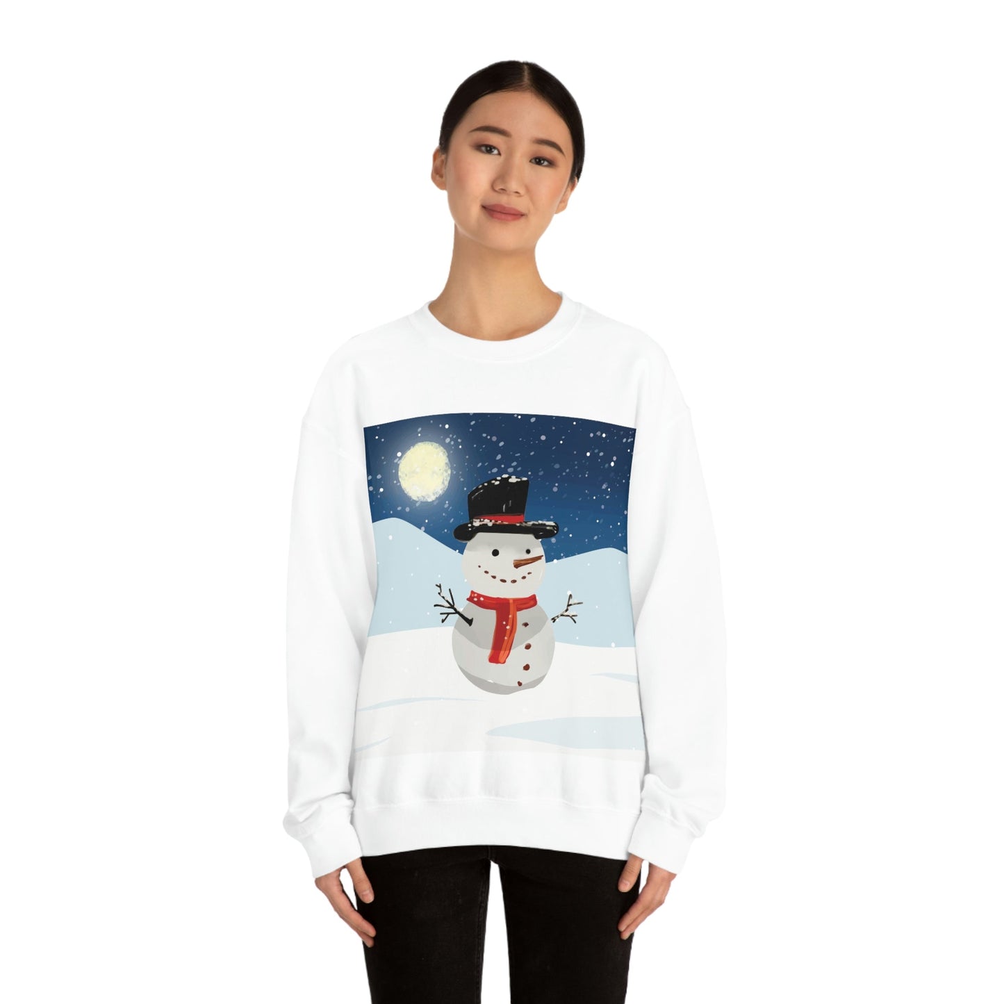 Snowman Cartoon Christmas Night Unisex Heavy Blend™ Crewneck Sweatshirt Ichaku [Perfect Gifts Selection]