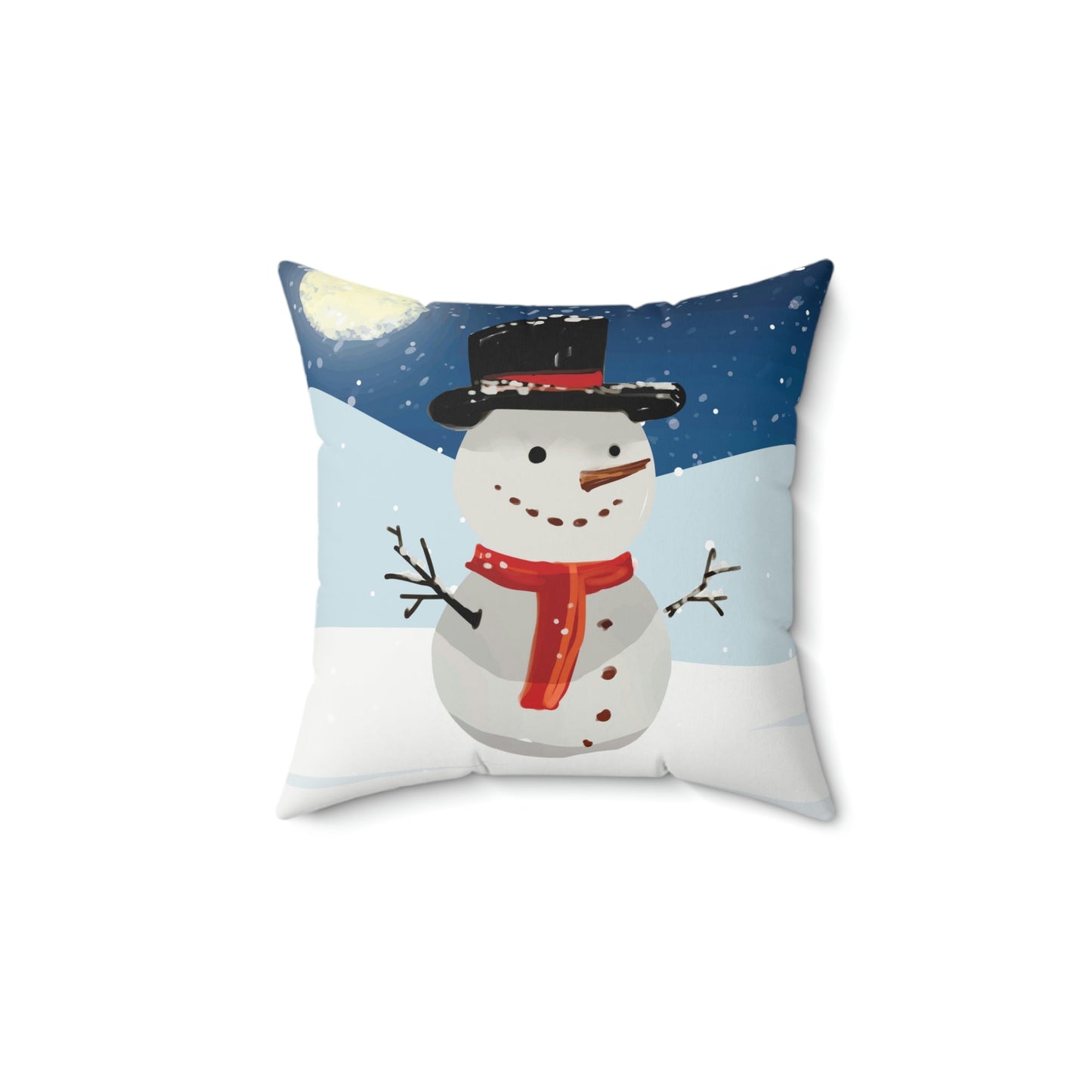 Snowman Winter Cartoon Christmas Spun Polyester Square Pillow Ichaku [Perfect Gifts Selection]