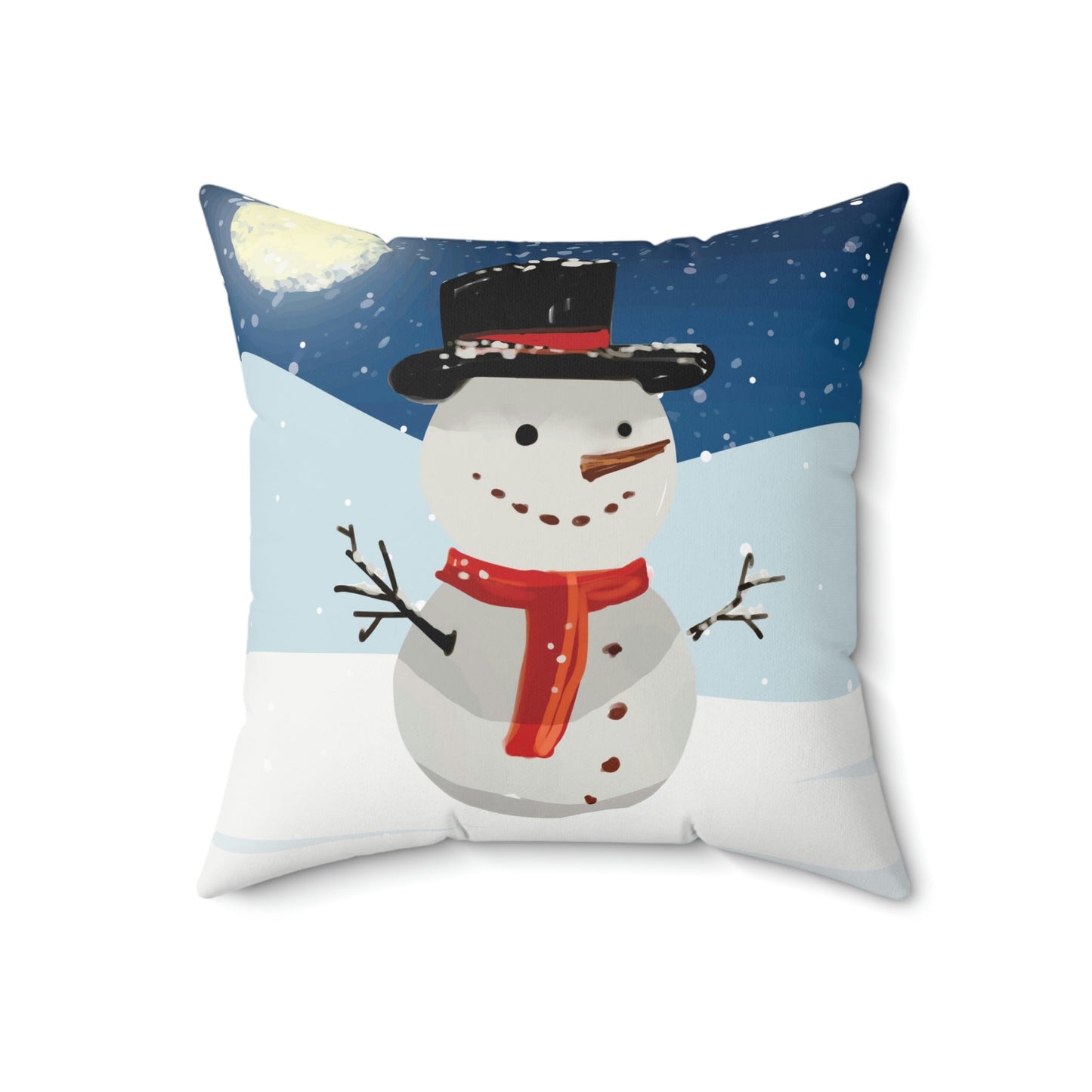 Snowman Winter Cartoon Christmas Spun Polyester Square Pillow Ichaku [Perfect Gifts Selection]