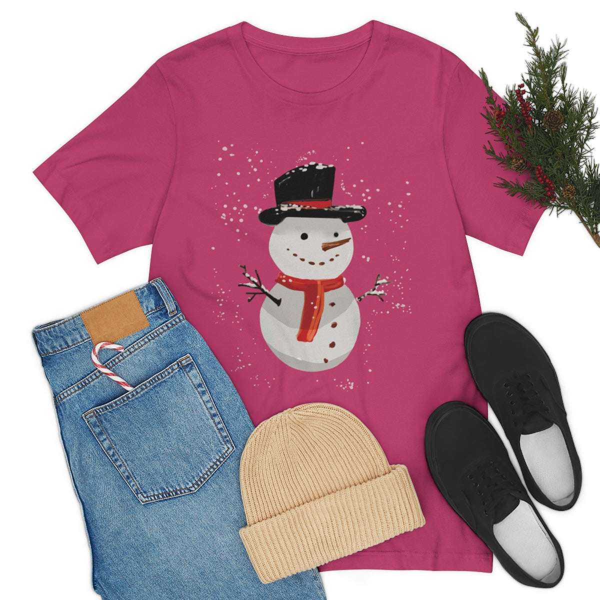 Snowman Winter Cartoon Christmas Unisex Jersey Short Sleeve T-Shirt Ichaku [Perfect Gifts Selection]