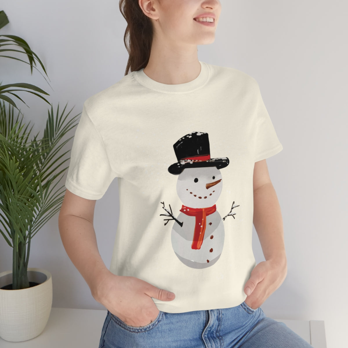 Snowman Winter Cartoon Christmas Unisex Jersey Short Sleeve T-Shirt Ichaku [Perfect Gifts Selection]