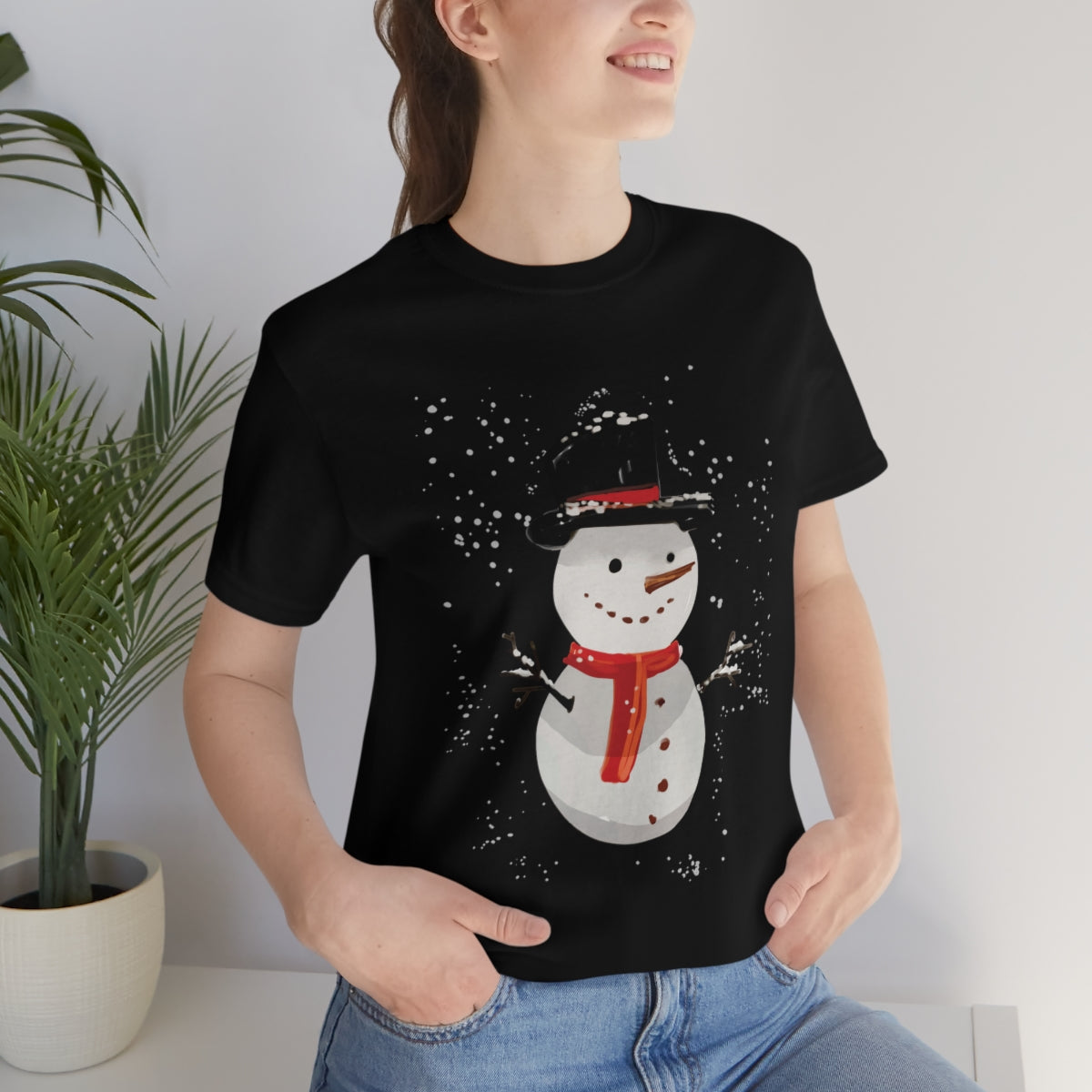 Snowman Winter Cartoon Christmas Unisex Jersey Short Sleeve T-Shirt Ichaku [Perfect Gifts Selection]