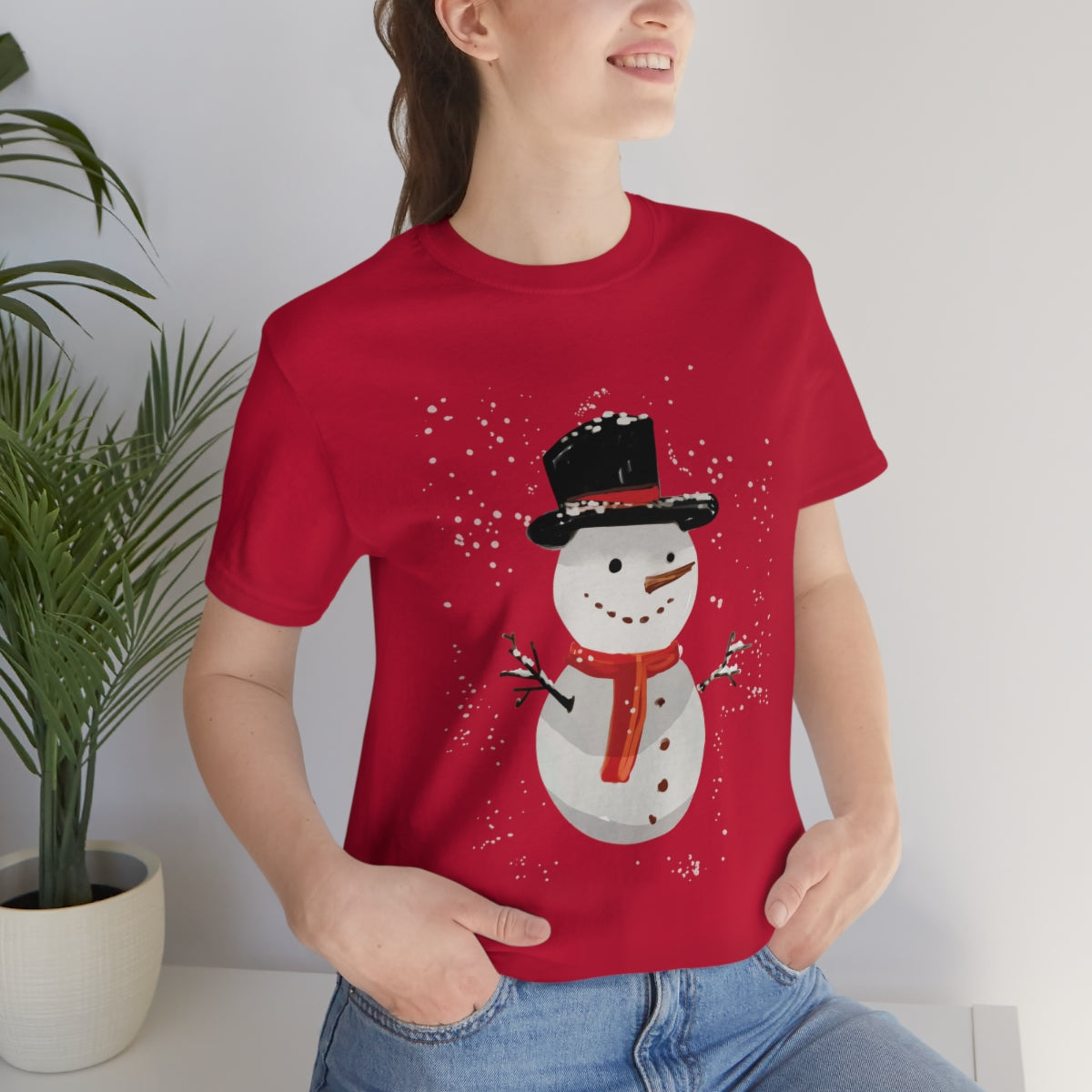 Snowman Winter Cartoon Christmas Unisex Jersey Short Sleeve T-Shirt Ichaku [Perfect Gifts Selection]