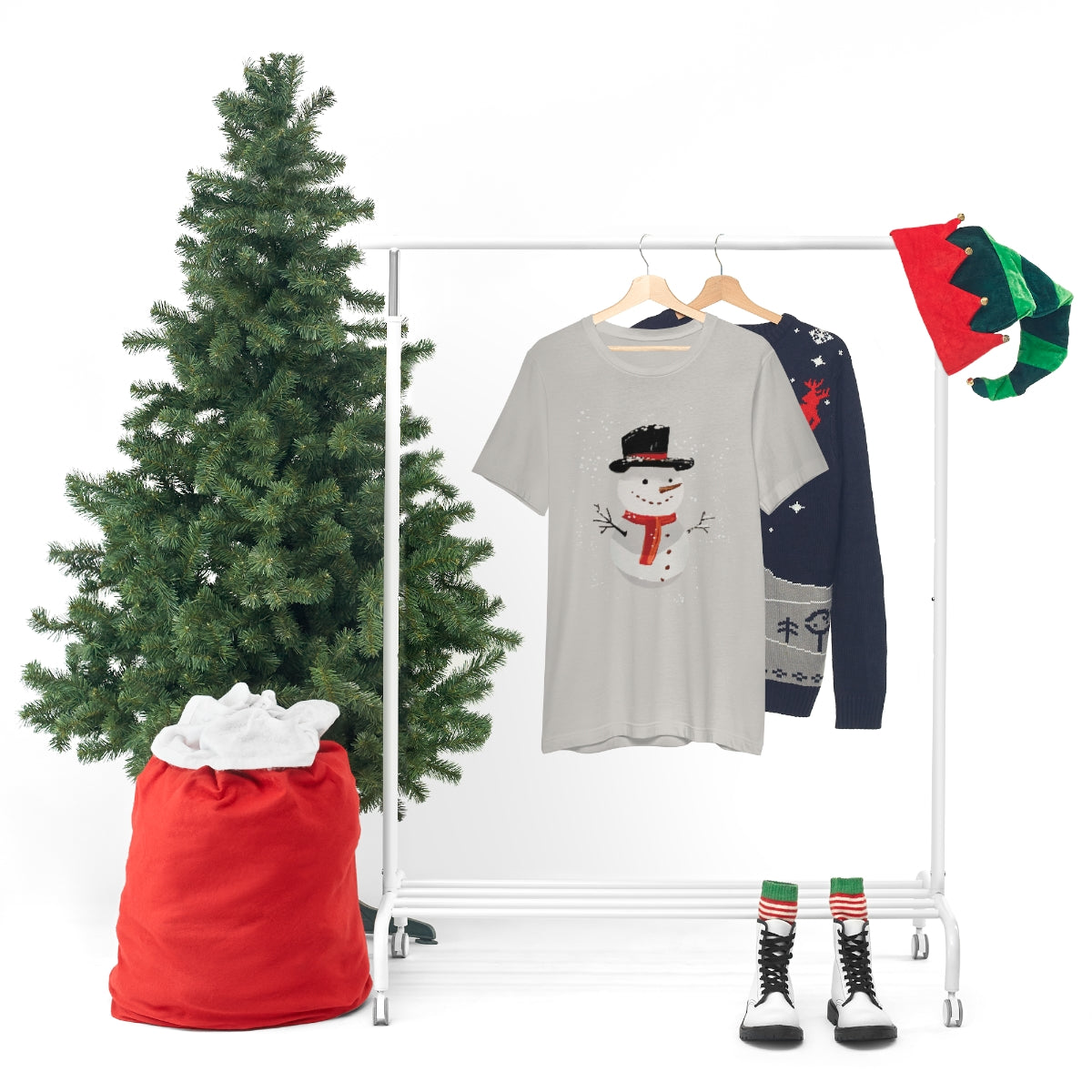 Snowman Winter Cartoon Christmas Unisex Jersey Short Sleeve T-Shirt Ichaku [Perfect Gifts Selection]