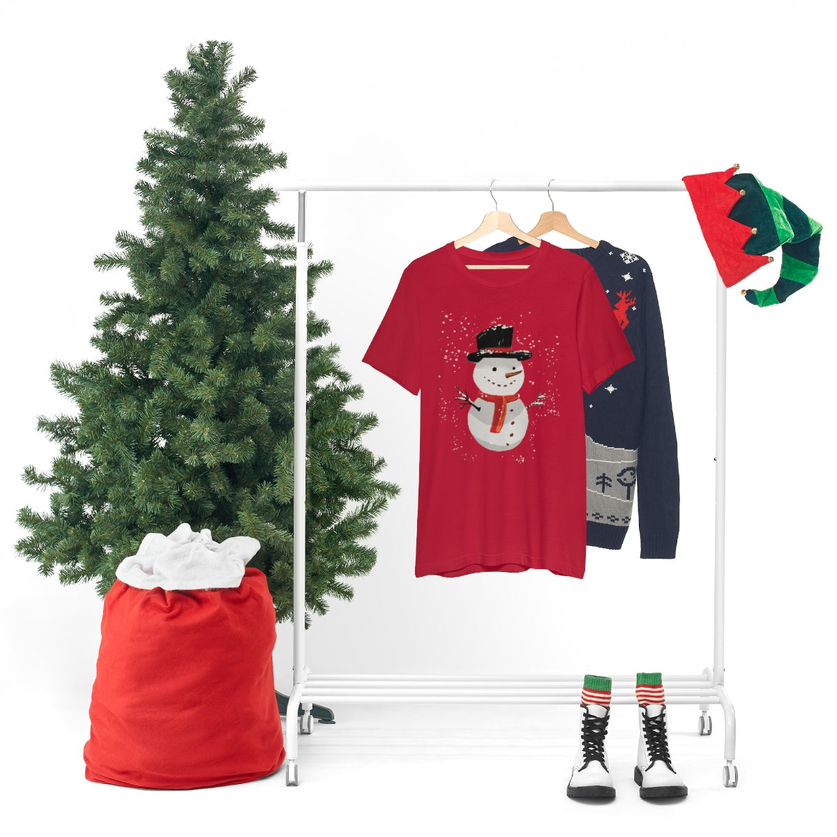 Snowman Winter Cartoon Christmas Unisex Jersey Short Sleeve T-Shirt Ichaku [Perfect Gifts Selection]