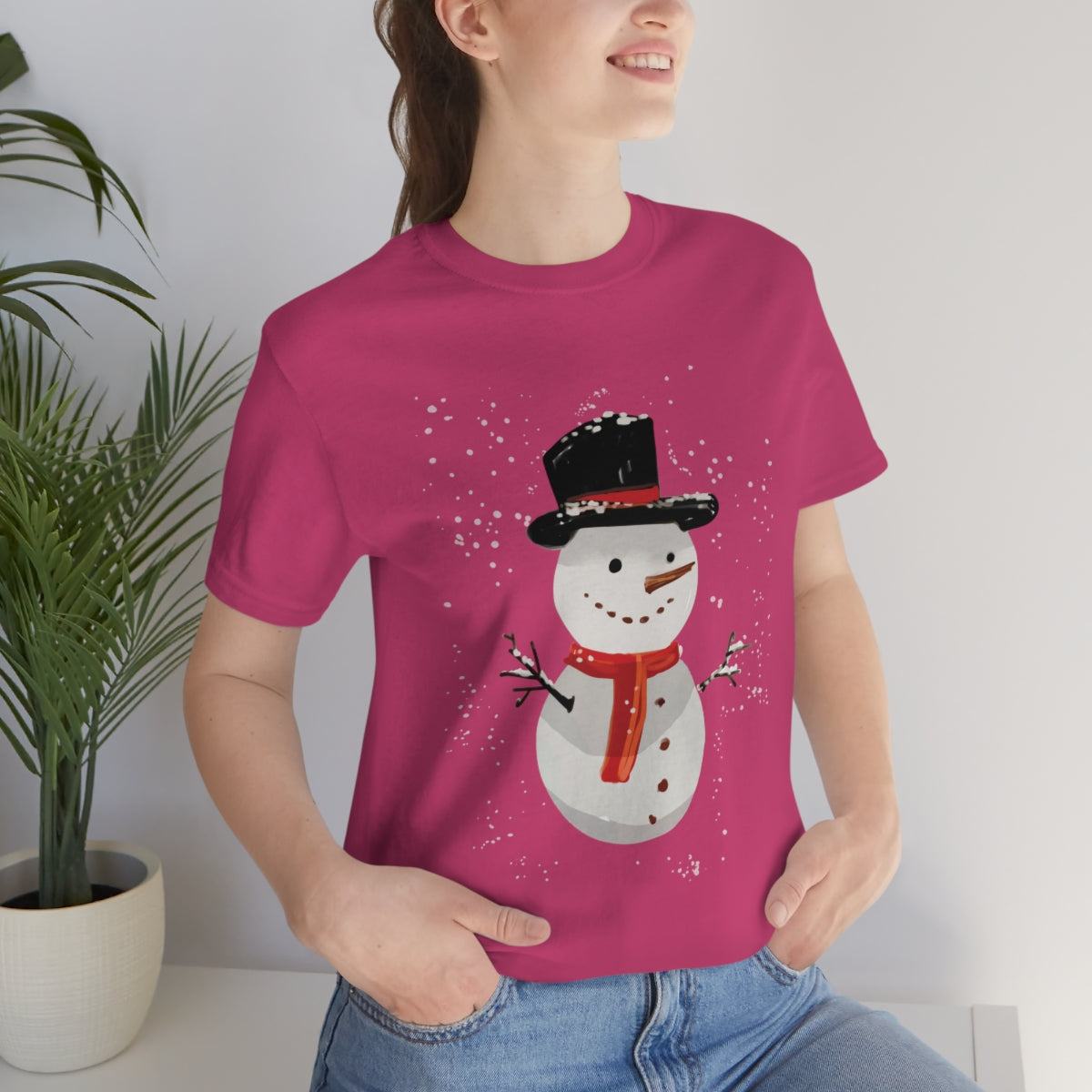 Snowman Winter Cartoon Christmas Unisex Jersey Short Sleeve T-Shirt Ichaku [Perfect Gifts Selection]