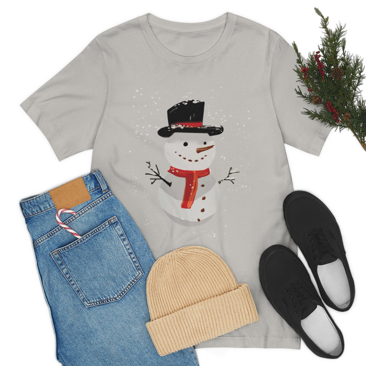 Snowman Winter Cartoon Christmas Unisex Jersey Short Sleeve T-Shirt Ichaku [Perfect Gifts Selection]