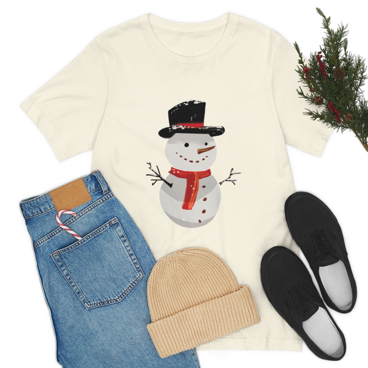 Snowman Winter Cartoon Christmas Unisex Jersey Short Sleeve T-Shirt Ichaku [Perfect Gifts Selection]