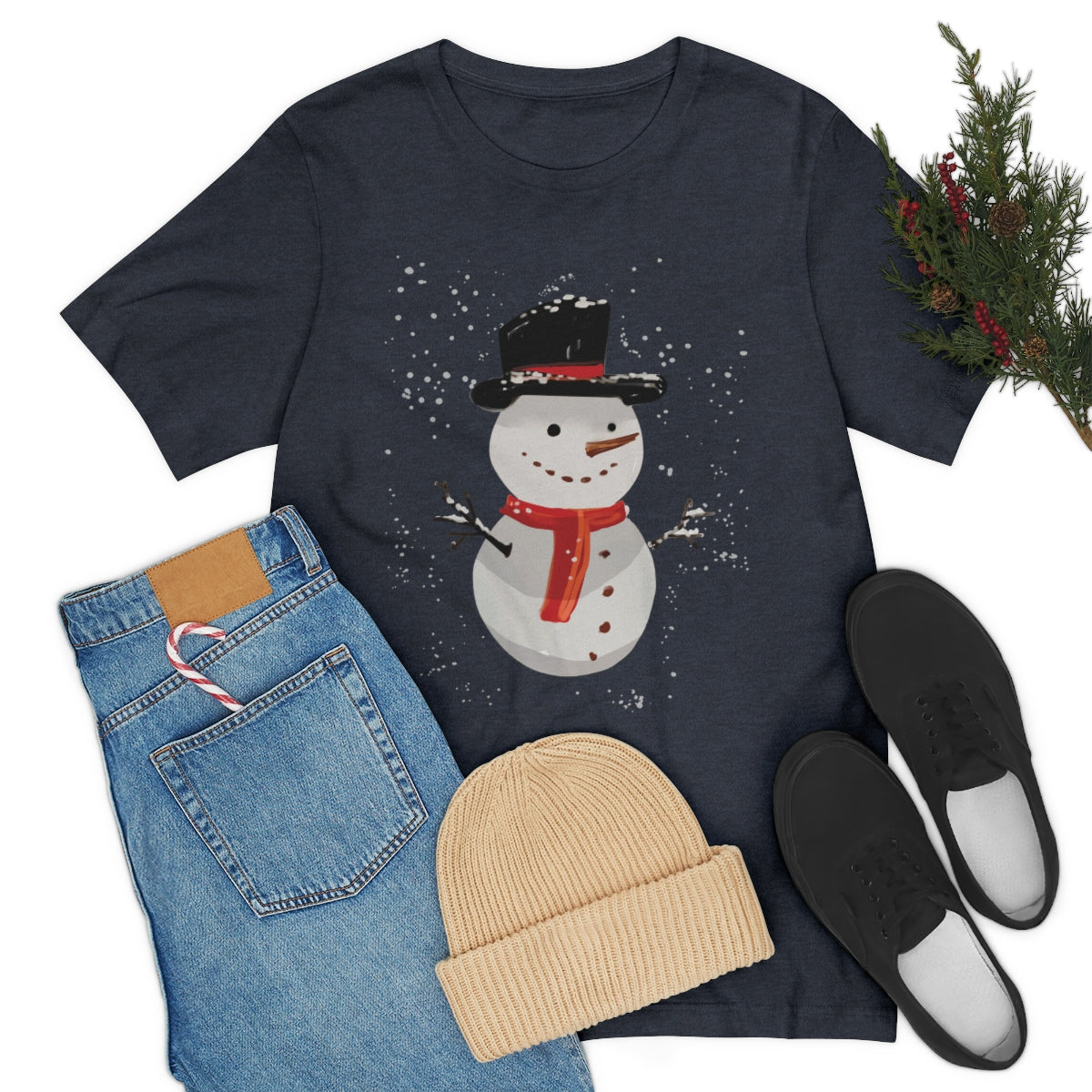 Snowman Winter Cartoon Christmas Unisex Jersey Short Sleeve T-Shirt Ichaku [Perfect Gifts Selection]