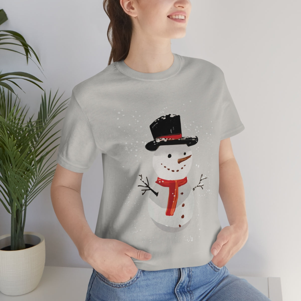 Snowman Winter Cartoon Christmas Unisex Jersey Short Sleeve T-Shirt Ichaku [Perfect Gifts Selection]