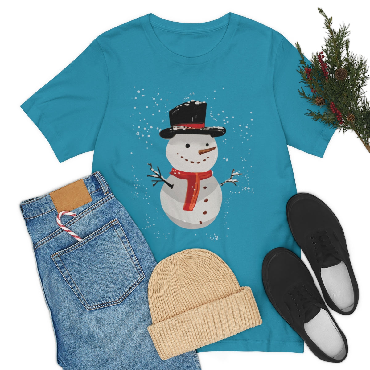 Snowman Winter Cartoon Christmas Unisex Jersey Short Sleeve T-Shirt Ichaku [Perfect Gifts Selection]